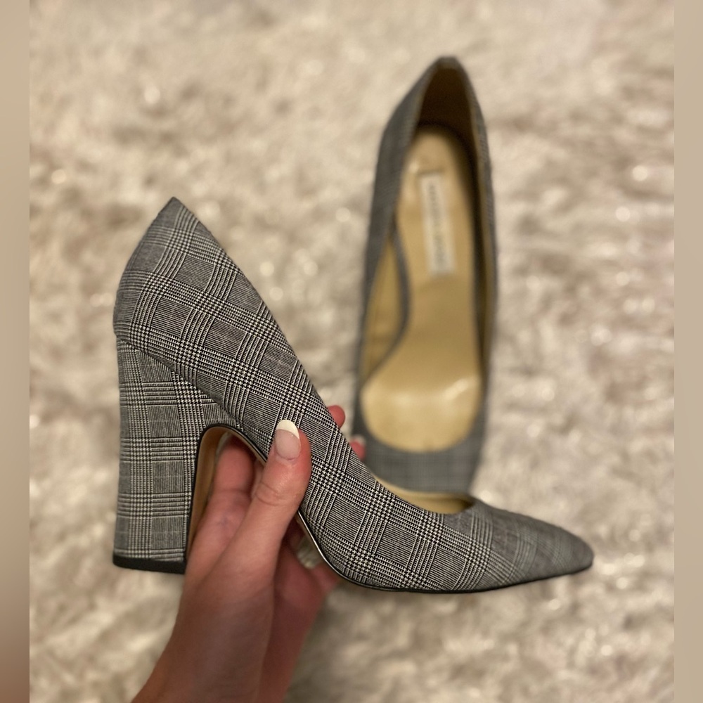 Saks Fifth Avenue Gray Plaid Heels